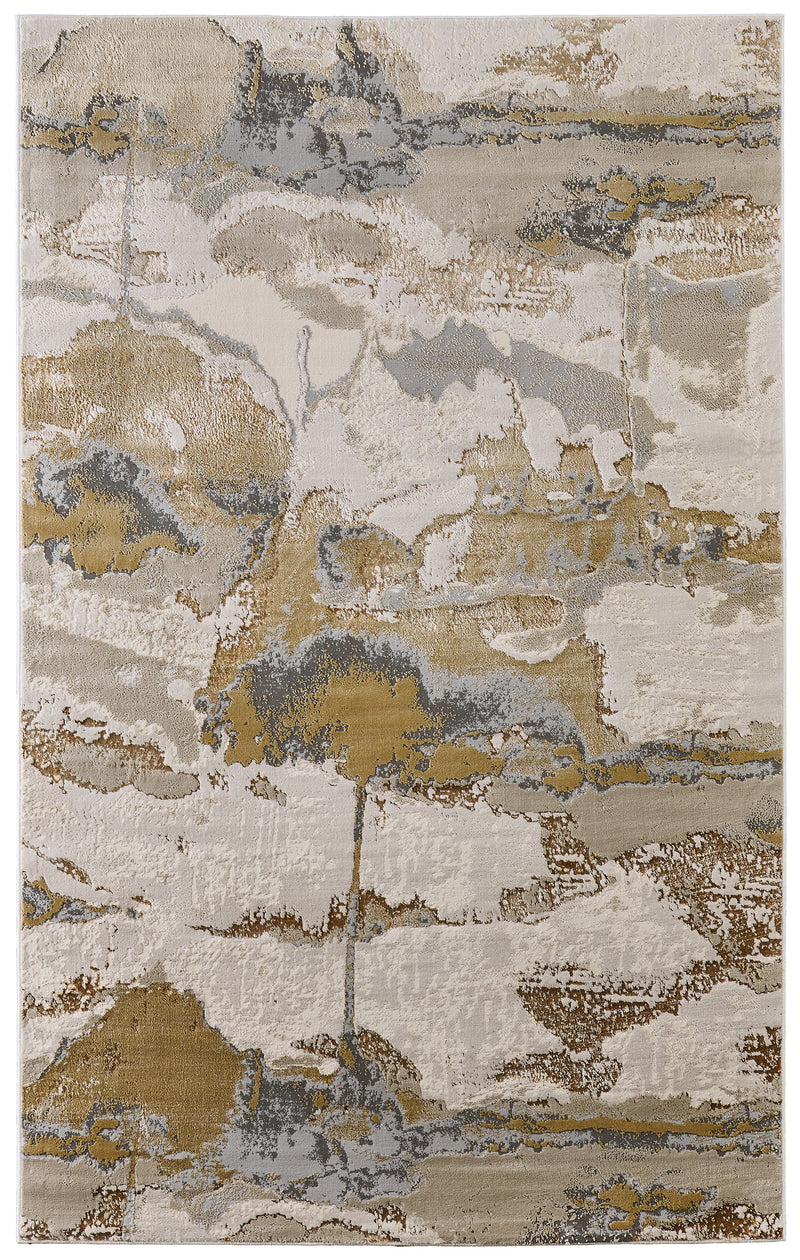 Aura Modern Watercolor, Gray/Ivory/Gold