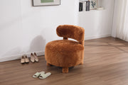 Fur Fabric armless accent chair with curved backrest and solid wooden legs upholstered chair slipper side chair  for primary living space bedroom vanity room or reading room ,Khaki