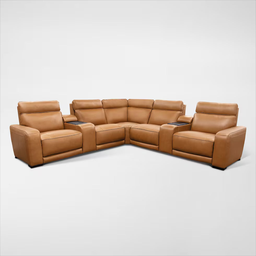 Summit Triple-Power 7-Piece Reclining Sectional with Modern  Sound and Two Consoles