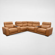 Summit Triple-Power 7-Piece Reclining Sectional with Modern  Sound and Two Consoles