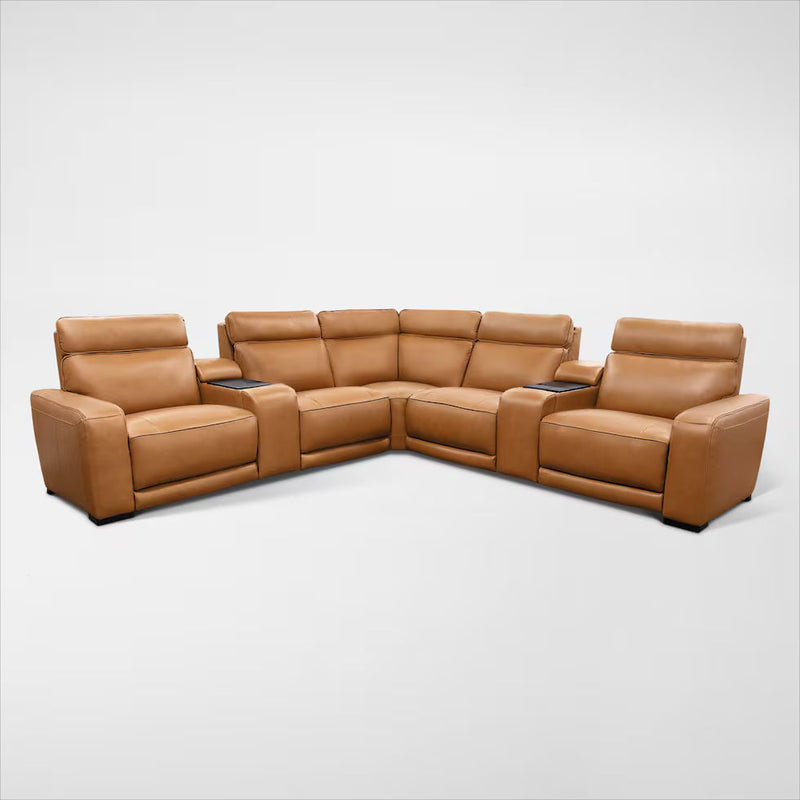 Summit Triple-Power 7-Piece Reclining Sectional with Modern  Sound and Two Consoles
