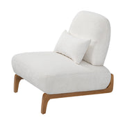 Modern Armless Accent Chair with Curved Wood Base, Linen Upholstered Slipper Chair with Lumbar Pillow, High-Back Lounge Chair for Living Room, Bedroom & Reading Nook, Cream White
