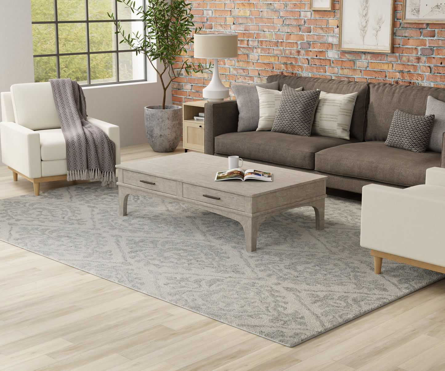 Belfort Traditional Floral & Botanical, Ivory/Gray