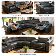 Power Recliner Sectional Sofa with Bluetooth Speakers, L-Shaped Living Room Furniture Set with Wireless Charging, LED Lights, Storage Console & Cup Holders, Living Room Furniture
