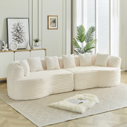Modern Bone-Free Cloud Sectional Sofa, 111.5-Inch Oversized Four-Seater with Deep Seat Design in Beige Corduroy Fabric, 6 Pillows