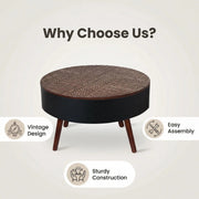 31.5-inch round coffee table with storage function, featuring an engraved tabletop, is an ideal beverage table for small spaces, serving as a modern-style accent side table suitable for living rooms,