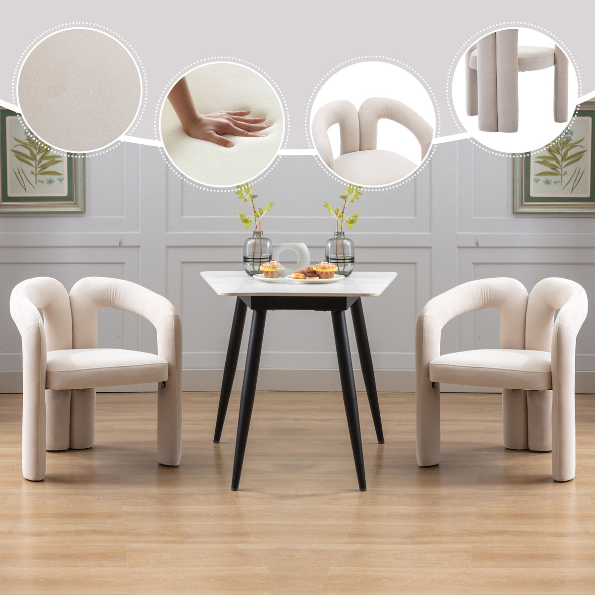 Contemporary Designed Velvet Fabric Upholstered Accent/Dining Chair /Barrel Side Chairs Kitchen Armchair for Living Room set of 2 (Beige Velvet)