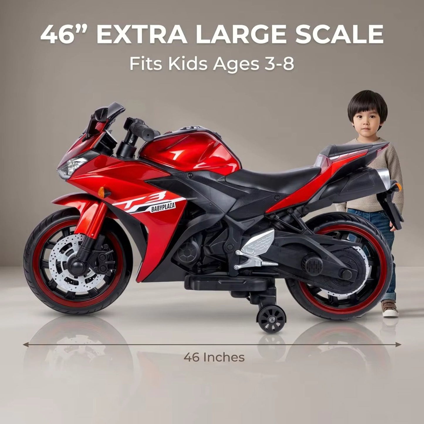Kids 12V Motorcycle With Training Wheels, Manual Throttle, And Lighting Wheels For Boys And Girls Ages 3-6 - Red