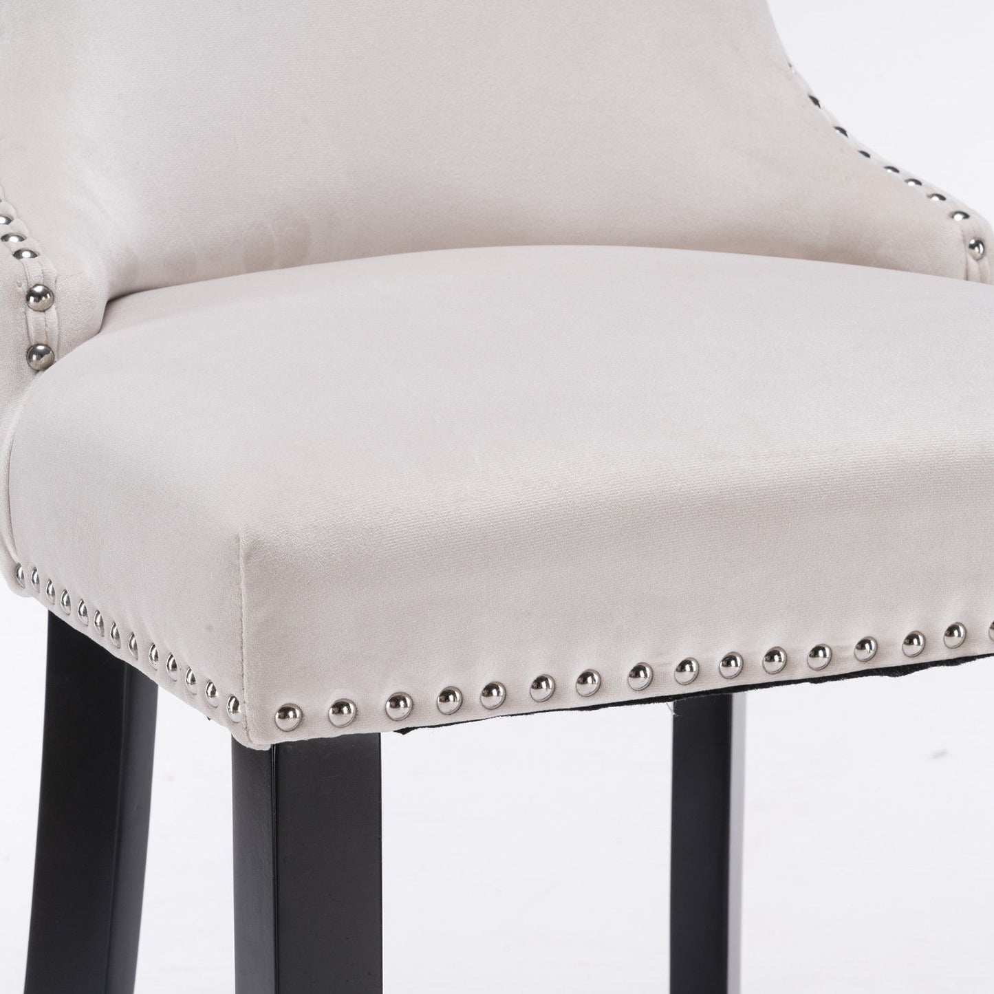Contemporary Upholstered Wing-Back Barstools With Button Tufted Decoration And Wooden Legs, And Nailhead Trim, Leisure Style Bar Chairs, Bar Stools (Set of 2)