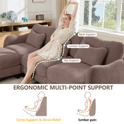 Chenille Supportive Three-Seater Sofa with Exquisite Waist Pillow,Ergonomic Curve Design, Easy to Assemble Modular Couch for Living Room Office, Rose Dust