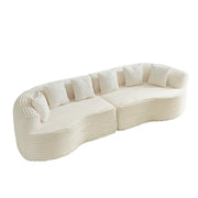 Modern Bone-Free Cloud Sectional Sofa, 111.5-Inch Oversized Four-Seater with Deep Seat Design in Beige Corduroy Fabric, 6 Pillows
