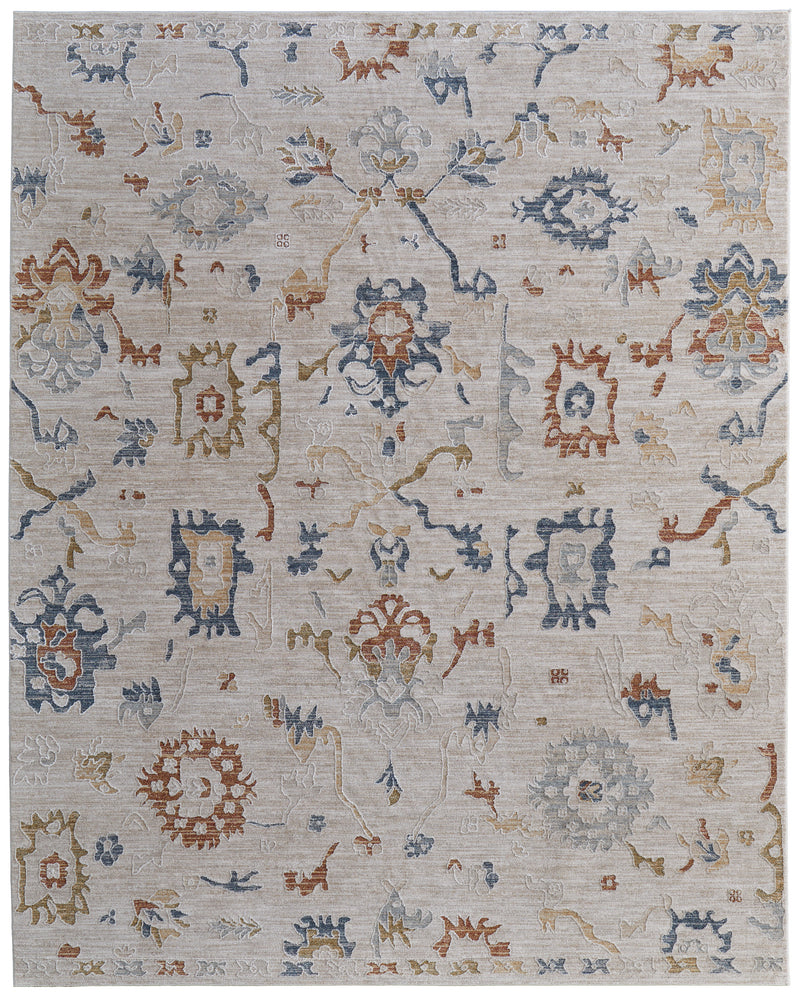 Pasha Transitional Floral & Botanical, Ivory/Blue/Gold