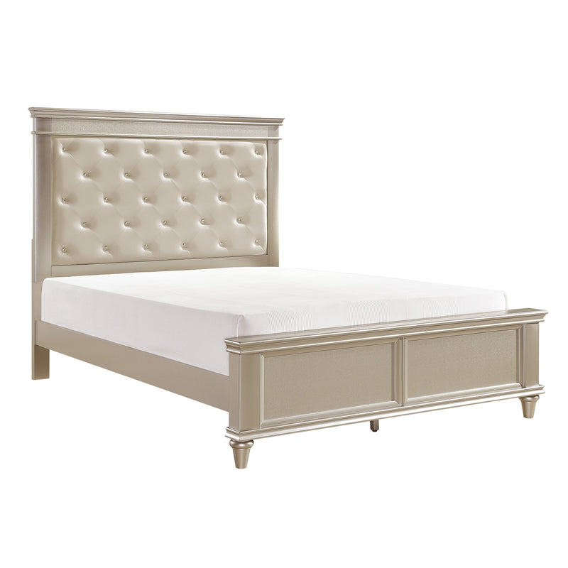 Modern Glam Silver Finish Queen Bed Button-Tufted Faux Leather Upholstery Texture Panels Bedroom Furniture 1pc