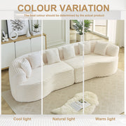 Modern Bone-Free Cloud Sectional Sofa, 111.5-Inch Oversized Four-Seater with Deep Seat Design in Beige Corduroy Fabric, 6 Pillows