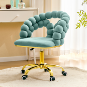 Modern Velvet Adjustable Swivel Desk Chair with Bubble Back, Upholstered Vanity Chair with Gold Metal Base, Rolling Office Chair for Home Office, Bedroom, Makeup Room, Blue (Set of 1)