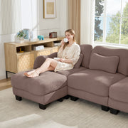 Chenille Supportive Three-Seater Sofa with Exquisite Waist Pillow,Ergonomic Curve Design, Easy to Assemble Modular Couch for Living Room Office, Rose Dust