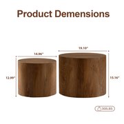 Nesting Coffee Table Set of 2, Modern Round Coffee Table with Non-Slip Feet, Wood Side Table for Living Room, Bedroom, Office, Balcony, Terrace,Small Space, No Assembling,Walnut