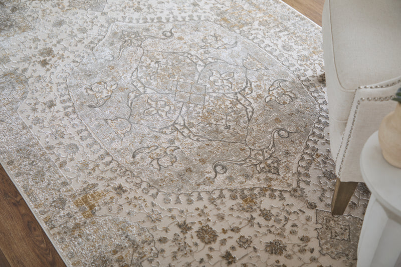 Cadiz Traditional Medallion, Ivory/Gray/Gold