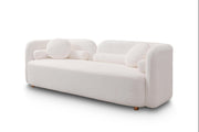 Modern Japandi White Boucle Sofa Set, 5-Piece Upholstered Cloud Couch Bundle, 3-Seater Sofa + 4 Pack 360° Swivel Barrel Accent Chairs for Living Room, Apartment, Home Office