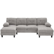 U-Shaped Sectional Sofa 103.5" Fabric Couch With Dual Chaise Lounges, Storage Pockets, Armrest Pillows