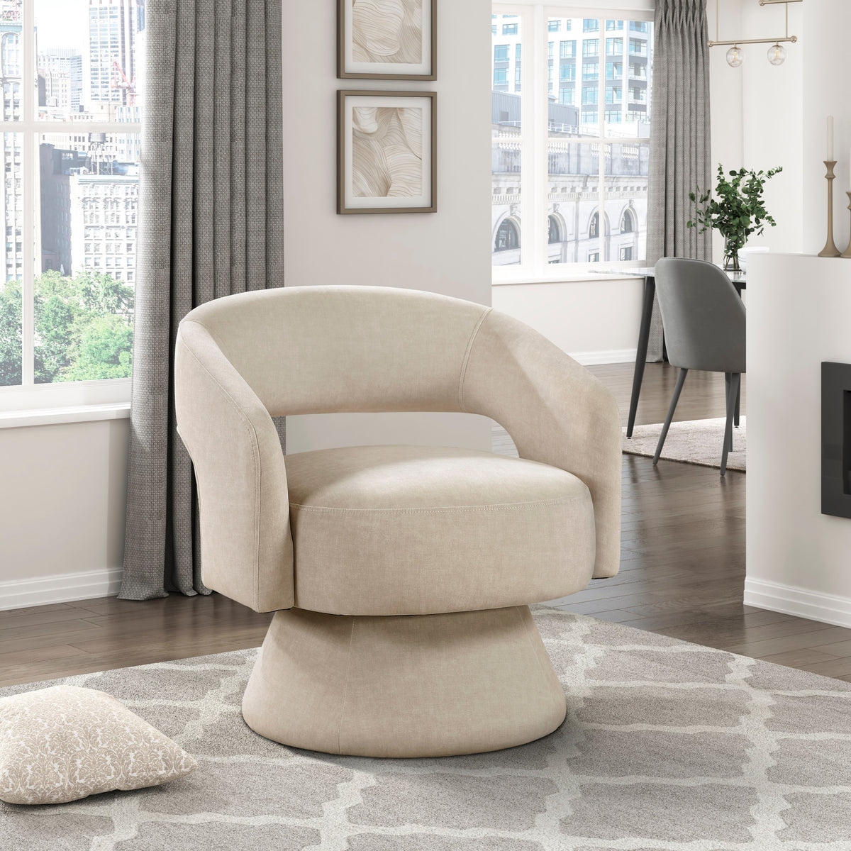 Modern Luxury Swivel Accent Chair 1pc Taupe Velvet Upholstery Solid Wood Stylish Home Furniture