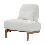 Modern Armless Accent Chair with Curved Wood Base, Linen Upholstered Slipper Chair with Lumbar Pillow, High-Back Lounge Chair for Living Room, Bedroom & Reading Nook, Cream White
