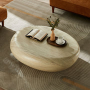43.31''Fiberglass Elliptical Coffee Table for Living Room Vintage Table,Matte Rocks Table front of the Sofa, Irregular Center Table,No Need Assembly LIGHT YELLOW
