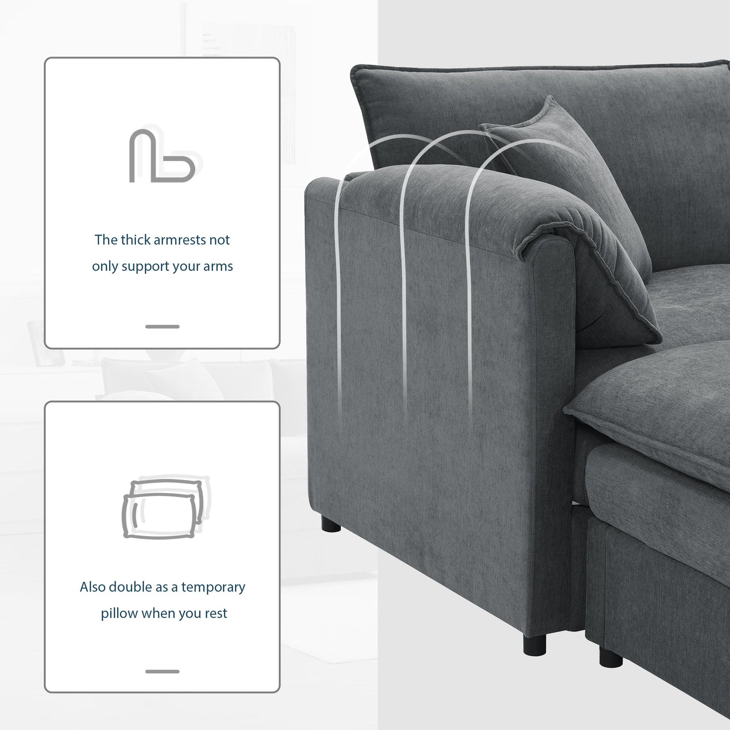 Modular Sectional With Deep And Wide Seat, Cloud Couch Set With Double Cushions Sofa With Movable Ottoman