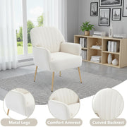 Velvet Accent Chair, Modern Upholstered Armchair with Metal Legs, Beige Velvet Fabric, Ergonomic Design for Living Room, Bedroom, Office, and Cafe