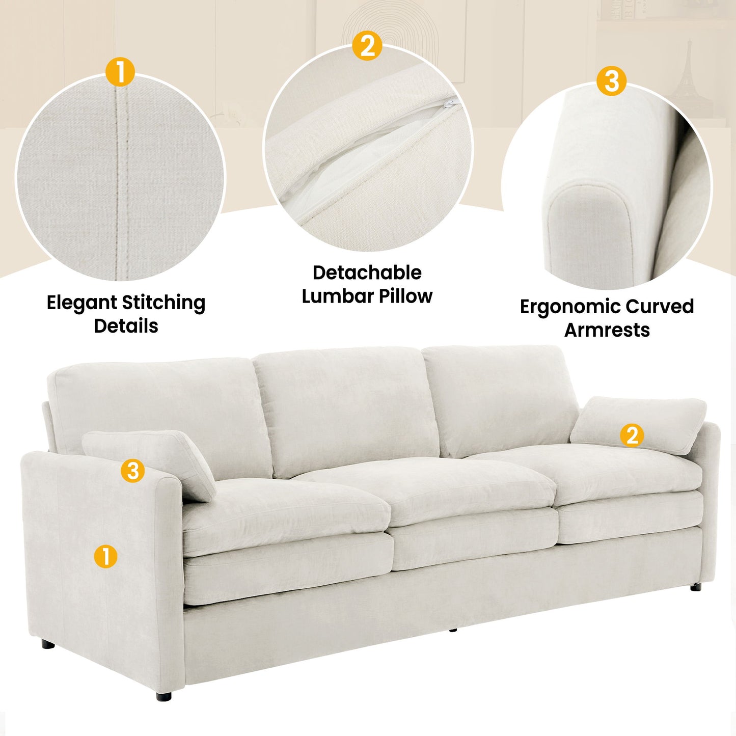 Cozy Upholstered 3 Seater Sofa Cushion For Living Room