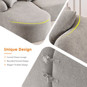 Boneless L-Shape Sectional Sofa with Curved Chaise,Grey Modular Chenille Compression Couch,30D High-Density Foam,Minimalist Modular Couches Sleeper for Living Room Bedroom Apartment Lounge.