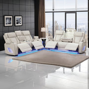 Fortuner Power Reclining 2Pc Living Room Set in Beige Faux Leather with LED Lights, Massage Function, Bluetooth Speakers and Wireless Charging