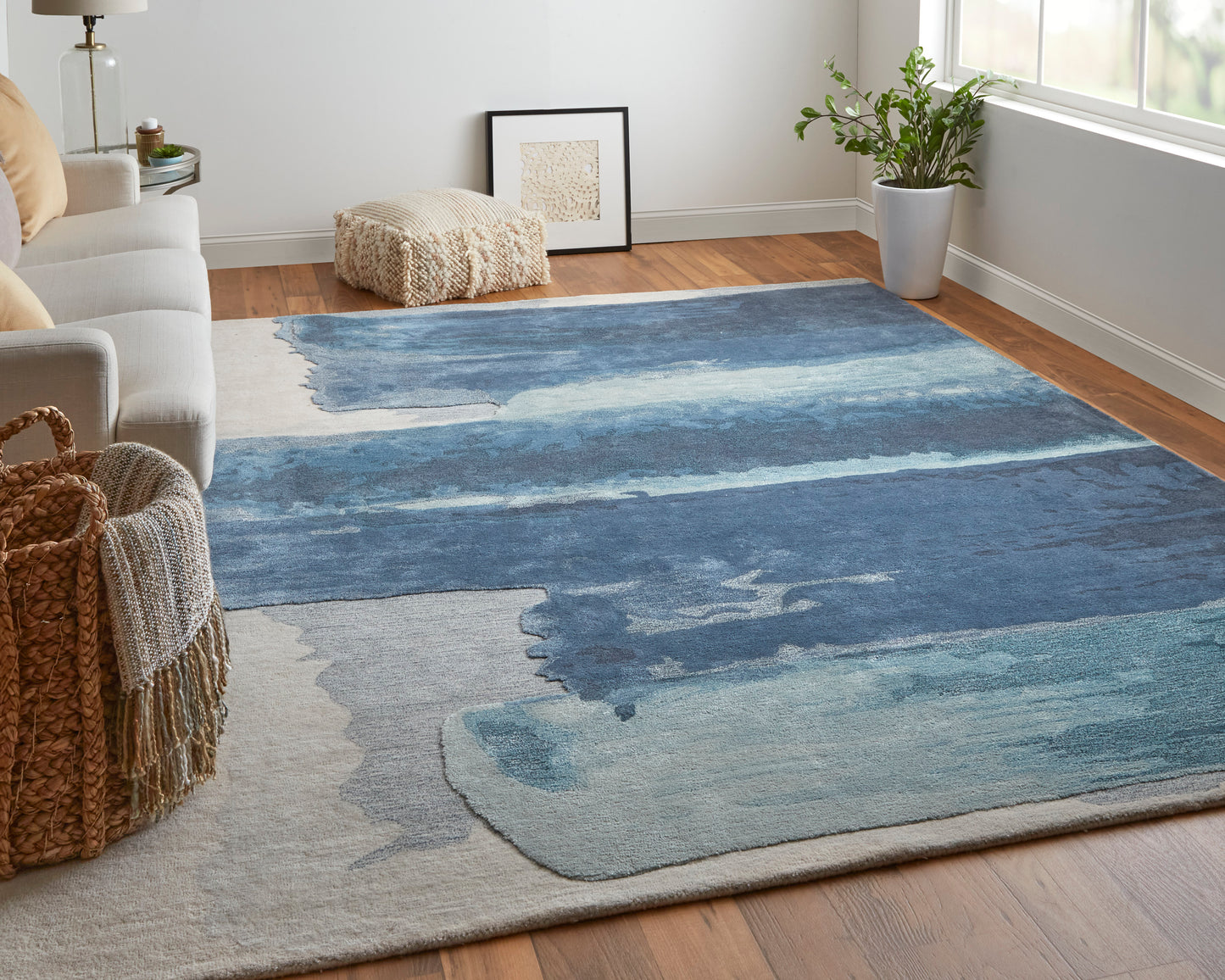 Anya Transitional Abstract, Blue/Ivory