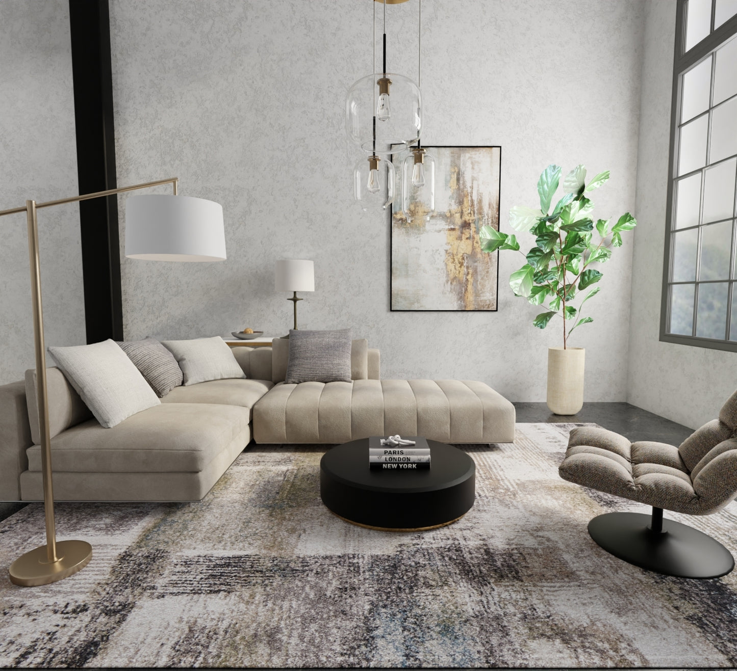 Skyview Modern Abstract, Gray/Taupe/Ivory