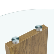 Creative U-Shaped Double-Tier Glass Coffee Table with Wood-Grain MDF Base: A Modern, Minimalist Living Room Side Table with Adjustable Height.