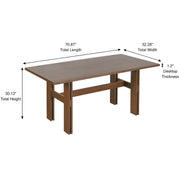 7‑Piece Dining Table Set, 71' Rectangular Rubber Wood Dining Table with 6 Upholstered Arm Chairs, Walnut Wood Frame & Beige Fabric Cushion, for Dining Room Kitchen
