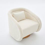 Swivel Accent Chair with Teddy Upholstery in White, 360-Degree Rotating Barrel Chair for Living Room, Bedroom, or Office, Made of Fabric and Solid Rubber Wood