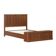 Queen Size Bed Frame with Storage, Mid-Century Modern Wood Platform Bed with Footboard Bench, Arched Panel Design, No Box Spring Needed, Walnut.