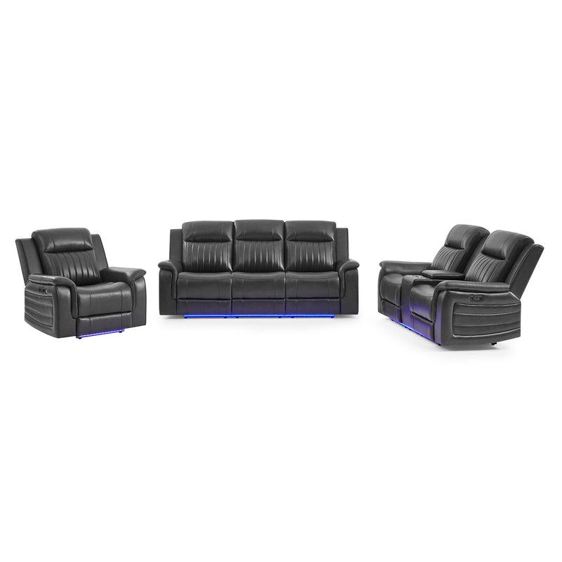 IAN CHARCOAL 3PC POWER SOFA, LOVESEAT AND RECLINER SET