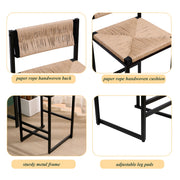 Bar Stools Paper Rope Weave Dining Chairs With Back Hand Weave Stools For Kichen Island, Bar & Counter (Set of 2)