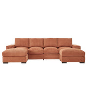 122 Inch U-Shaped Cloud Modular Sectional Sofa, Corduroy Sleeper Sofa for Living Room, Modern, Small Space, Easy Assembly, 4-Seat with 2 Ottomans, Orange