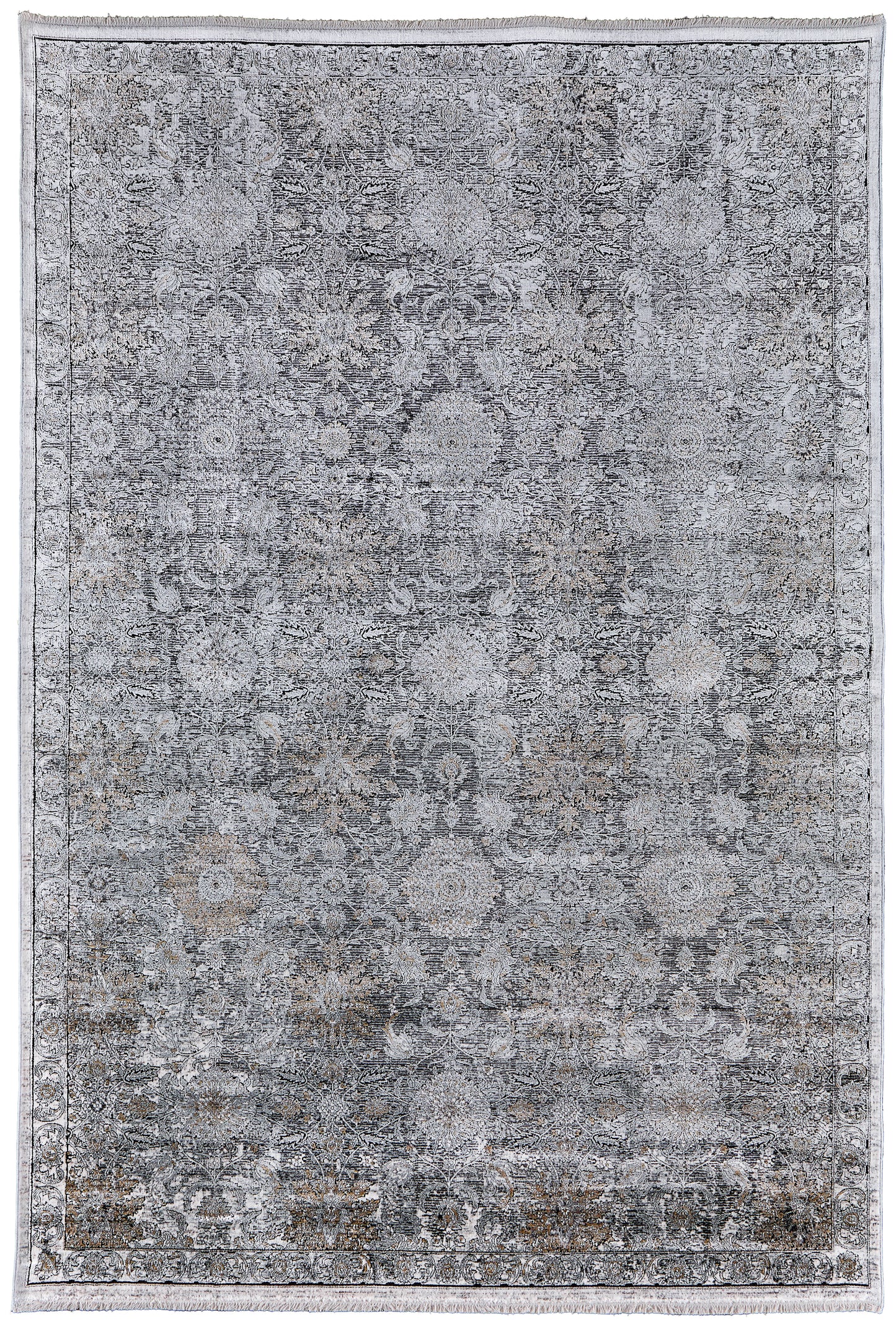 Sarrant Transitional Damask, Gray/Silver/Tan
