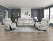 Silver Loveseat Reclining Motion Seats Leather Upholstery Solid Wood Living Room Furniture 1pc 2-Seater Theater Couch