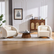 Swivel Accent Chair with Teddy Upholstery in White, 360-Degree Rotating Barrel Chair for Living Room, Bedroom, or Office, Made of Fabric and Solid Rubber Wood