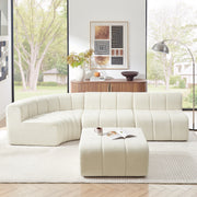 Modern Semi-Curved Modular Sectional Sofa, Vertical Stitched Chenille Soft Couch with Movable Adjustable Ottoman, Rounded Edge Wear-resistant All Season Comfort Floor Sofa for Indoor Use-Beige