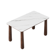 63' Sintered Stone Dining Table Set with 6 Upholstered Chairs, Farmhouse Dinner Table Set of 7 Piece with White Stone Top & Solid Wood Walnut Frame, Beige Chenille Seats, Heavy-Duty Support up to 1000