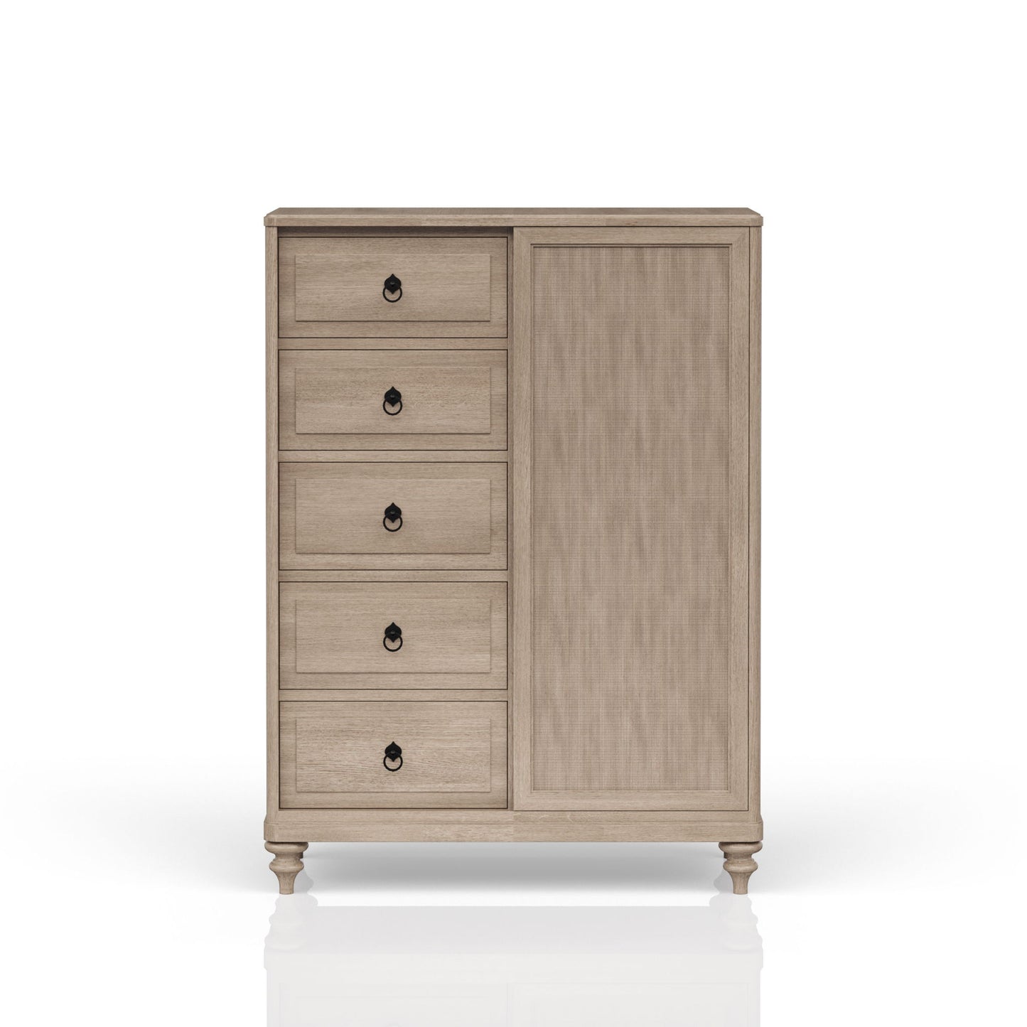 Queen Canopy Bedroom Set With A 2 Drawer Nightstand A Dresser With Poster Mirror And A Door Chest - Sand