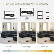 U Shaped Sectional Sofa 6 Seat Couch Set With Oversized Ottoman, Hidden Armrest Storage And Cup Holders USB Charging Ports Wide Seat Sofa