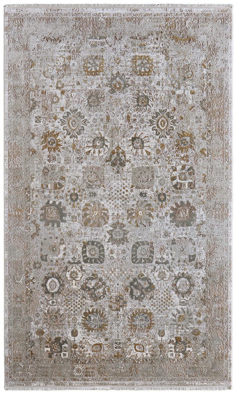 Cadiz Traditional Floral & Botanical, Ivory/Gray/Gold