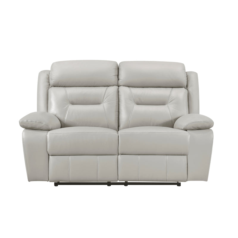 Silver Loveseat Reclining Motion Seats Leather Upholstery Solid Wood Living Room Furniture 1pc 2-Seater Theater Couch